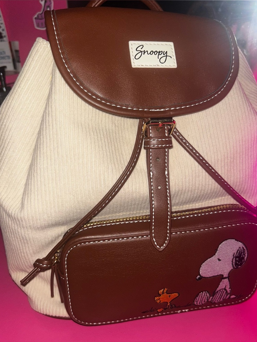 Peanuts Snoopy & Woodstock corduroy   Backpack New - Picture 6 of 16